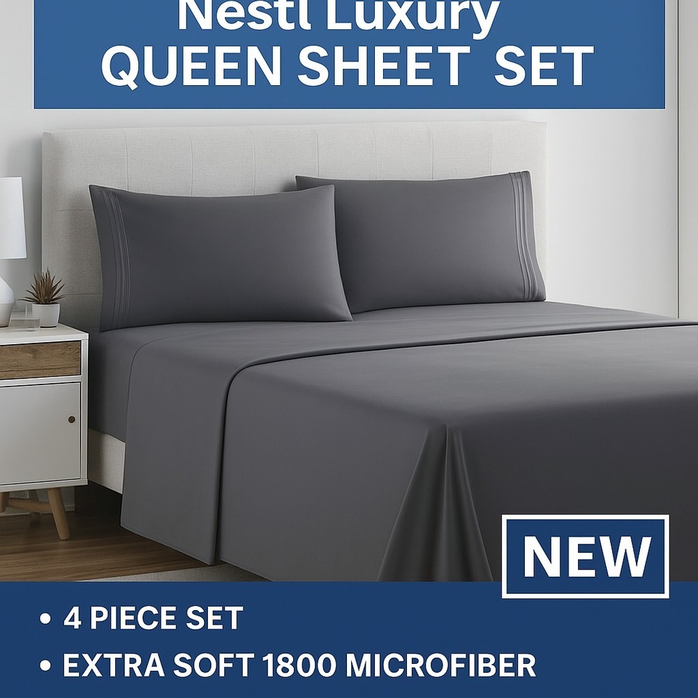 Nestl Queen Sheet Set 4Pc 1800 Microfiber Deep Pocket Extra Soft NEW